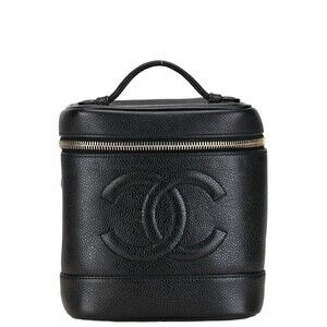 CHANEL Black Caviar Leather Logo Vanity Bag